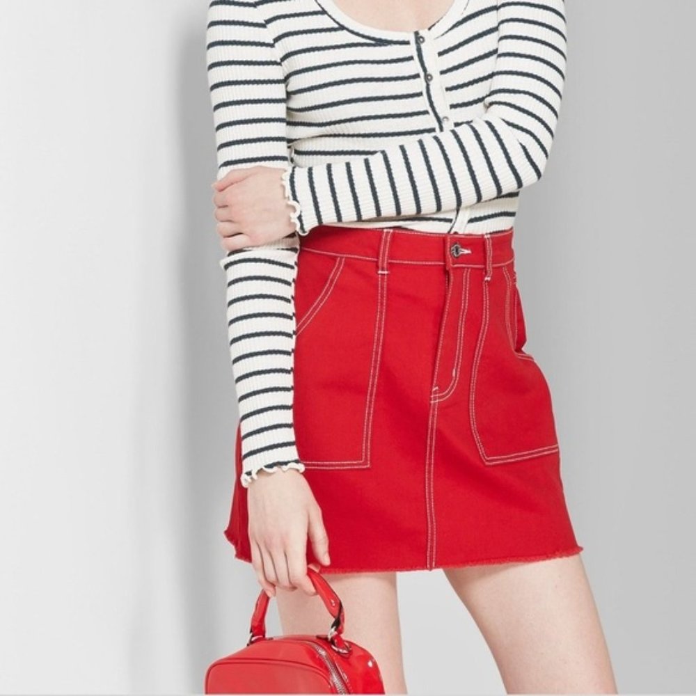 Wild Fable Red Denim Mini Skirt Size 00 BNWT